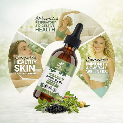 MornThrive Oreganoöl Bio Tropfen - 80% Carvacrol, extra stark & unverdünnt - mit Schwarzkümmelöl, Kurkuma & Vitamin E - Nahrungsergänzungsmittel für Immun- und Verdauungsunterstützung - vegan, 60 ml