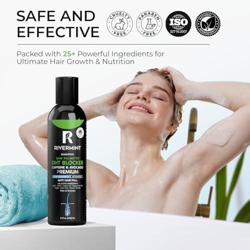 Rivermint Haarstärkendes Minoxidil Shampoo mit Rizinusöl, Biotin, Avocadoöl, Koffein, Sägepalme, Zwiebel und Redensyl – für Männer und Frauen, sulfatfrei, parabenfrei, 237 ml