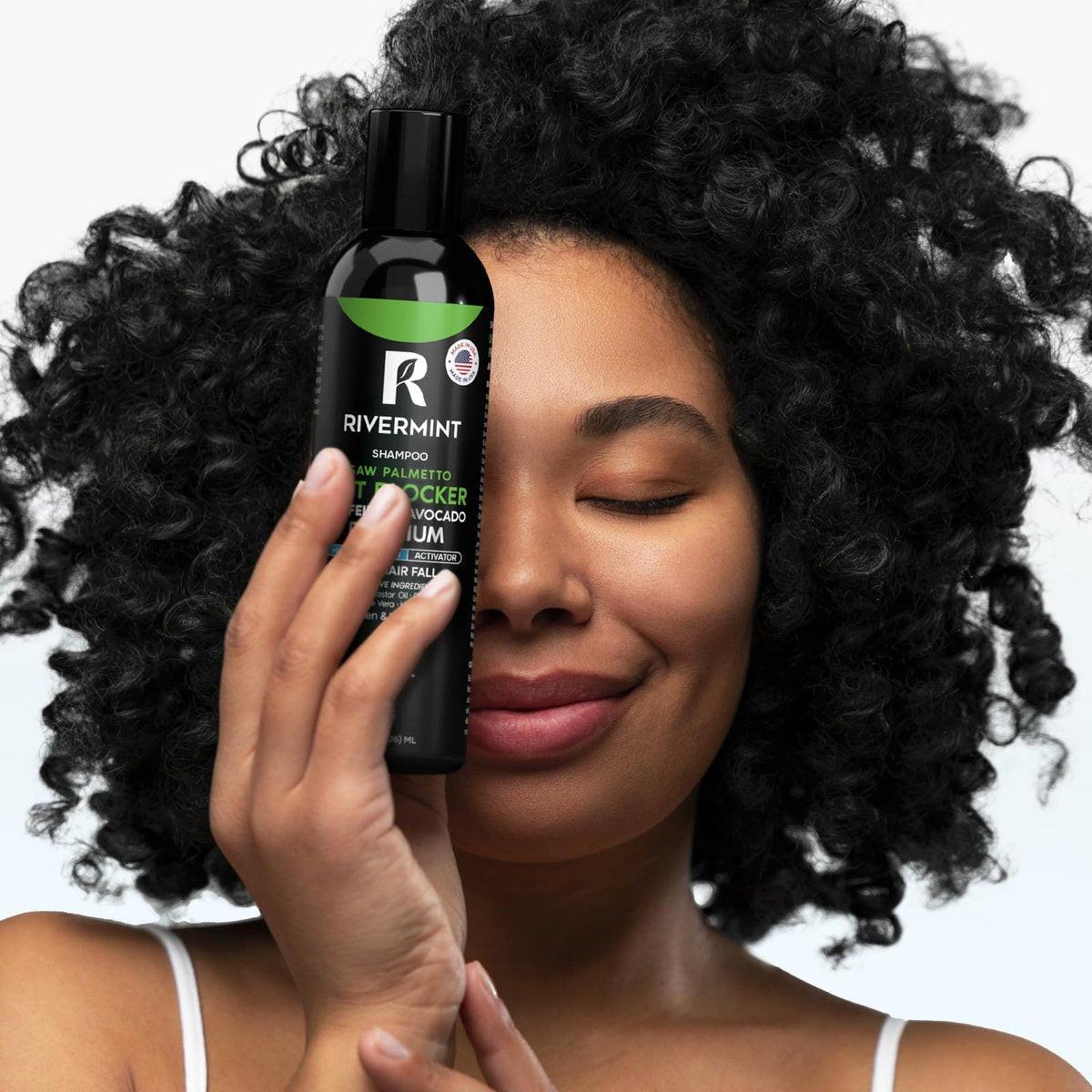 Rivermint Haarstärkendes Minoxidil Shampoo mit Rizinusöl, Biotin, Avocadoöl, Koffein, Sägepalme, Zwiebel und Redensyl – für Männer und Frauen, sulfatfrei, parabenfrei, 237 ml