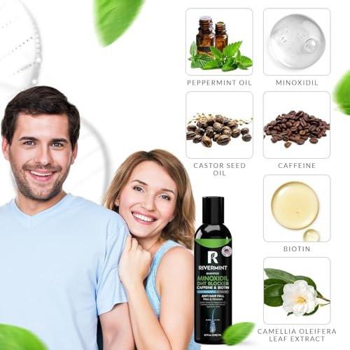 Rivermint Haarstärkendes Minoxidil Shampoo mit Rizinusöl, Biotin, Avocadoöl, Koffein, Sägepalme, Zwiebel und Redensyl – für Männer und Frauen, sulfatfrei, parabenfrei, 237 ml