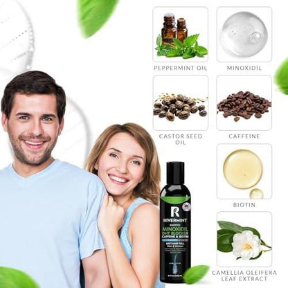Rivermint Haarstärkendes Minoxidil Shampoo mit Rizinusöl, Biotin, Avocadoöl, Koffein, Sägepalme, Zwiebel und Redensyl – für Männer und Frauen, sulfatfrei, parabenfrei, 237 ml