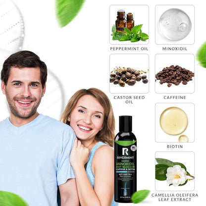 Rivermint Haarstärkendes Minoxidil Shampoo mit Rizinusöl, Biotin, Avocadoöl, Koffein, Sägepalme, Zwiebel und Redensyl – für Männer und Frauen, sulfatfrei, parabenfrei, 237 ml