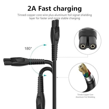 5V USB Schnellladegerät für Philips Norelco OneBlade 360 QP2724 QP2834 Series 2000 2400, MG7910 MG5910 MG9510 MG9520 MG5900 MG9525 QP4631 QP6552 QP6542 1324 QP4530 – Ersatzladekabel für Phillips Rasierer