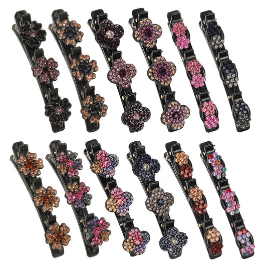 12er-Pack Funkelnde Kristall-Stein-Geflochtene Haarspangen für Frauen und Mädchen, Glänzende Blumen-Rhinestone-Haarspange, Geflochtene Entenschnabel-Haarspange mit Kristall-Haarzubehör zum Stylen