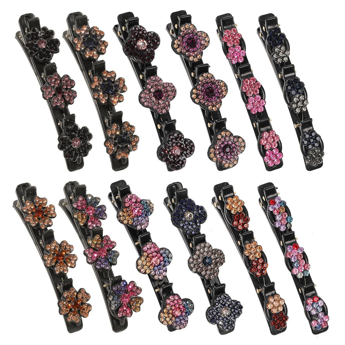 12er-Pack Funkelnde Kristall-Stein-Geflochtene Haarspangen für Frauen und Mädchen, Glänzende Blumen-Rhinestone-Haarspange, Geflochtene Entenschnabel-Haarspange mit Kristall-Haarzubehör zum Stylen