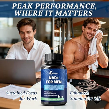 Femmetra NAD+ Nahrungsergänzungsmittel für Männer mit Sägepalme | All-in-One Zellenergie, Prostatagesundheit & Stickstoffmonoxid mit Resveratrol, L-Arginin | Non-GMO, 120 Kapseln
