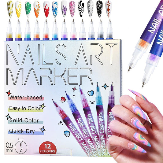 12 Farben Nagelkunst-Stifte Set, 3D Nagelmalstifte für Nageldesign, schnell trocknend, splitterfest, für Frauen und Mädchen, Maniküre-Werkzeuge für Zuhause und Salon