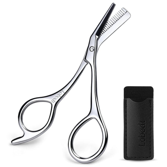 Augenbrauenschere mit Kamm – Präzise Augenbrauentrimmer aus Edelstahl, 4,65 Zoll, für Damen und Herren, inklusive PU-Etui