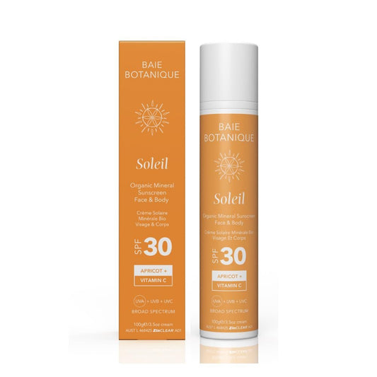 Baie Botanique Mineral Sonnencreme SPF 30 – Zinkoxid Gesichts- & Körpersonnencreme für empfindliche Haut – Natürlicher veganer nicht-nano mineralischer Sonnenschutz – Vitamin C, Aprikosenöl & Hyaluronsäure – 100 g