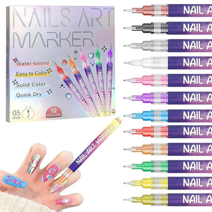 YUEUR 12 Farben Nagelkunststifte Set – Feine Spitze Nagellackstifte, Schnelltrocknend, DIY Nagelkunst-Set für Zuhause & Salon, Professionelle Nagelwerkzeuge, Maniküre-Set Geschenk für Anfänger & Erwachsene