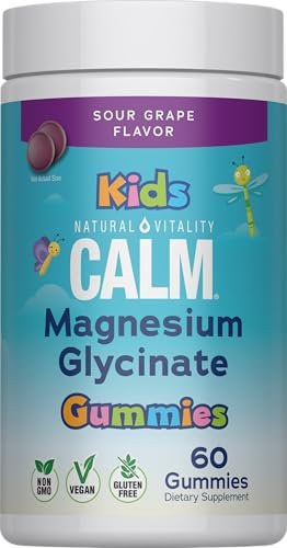 Natural Vitality Kids Calm | Magnesium-Glycinat Gummis | Sauerer Traubengeschmack | Nicht-GVO, Vegan & Glutenfrei | 60 Stück
