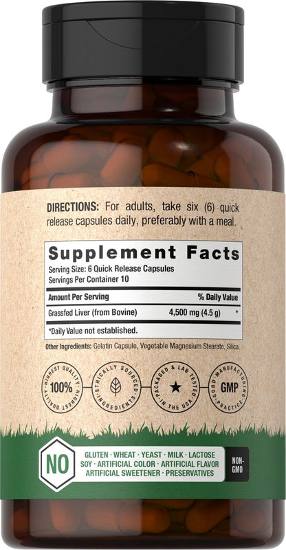 Horbäach Rinderleberpulver Kapseln | 4500 mg | 60 Kapseln | Weidehaltung, getreidefrei, nicht-GVO, desiccated