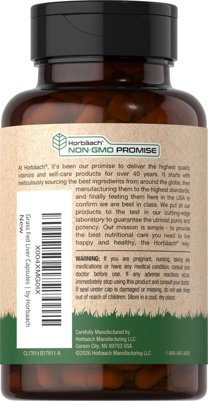 Horbäach Rinderleberpulver Kapseln | 4500 mg | 60 Kapseln | Weidehaltung, getreidefrei, nicht-GVO, desiccated