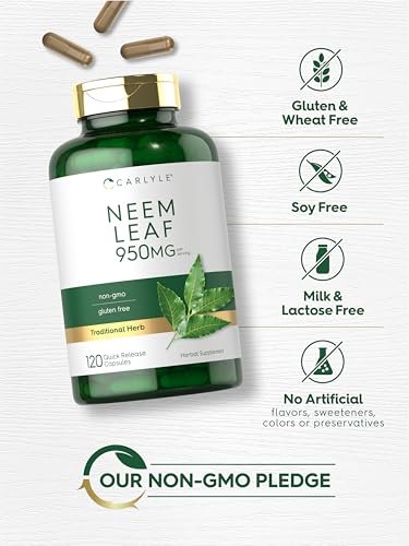 Carlyle Neemblatt | 950 mg | 120 Kapseln | Nicht-GVO & glutenfrei | Traditionelles Kräuterergänzungsmittel | Azadirachta Indica