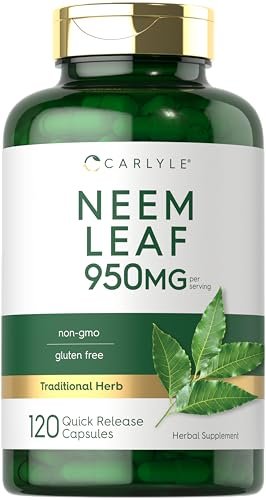 Carlyle Neemblatt | 950 mg | 120 Kapseln | Nicht-GVO & glutenfrei | Traditionelles Kräuterergänzungsmittel | Azadirachta Indica
