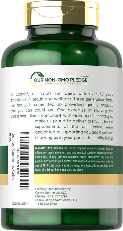 Carlyle Neemblatt | 950 mg | 120 Kapseln | Nicht-GVO & glutenfrei | Traditionelles Kräuterergänzungsmittel | Azadirachta Indica