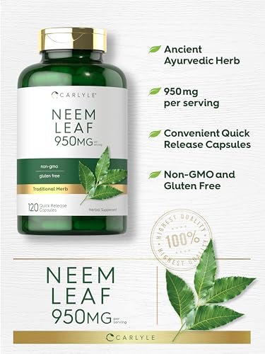 Carlyle Neemblatt | 950 mg | 120 Kapseln | Nicht-GVO & glutenfrei | Traditionelles Kräuterergänzungsmittel | Azadirachta Indica