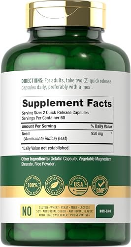 Carlyle Neemblatt | 950 mg | 120 Kapseln | Nicht-GVO & glutenfrei | Traditionelles Kräuterergänzungsmittel | Azadirachta Indica