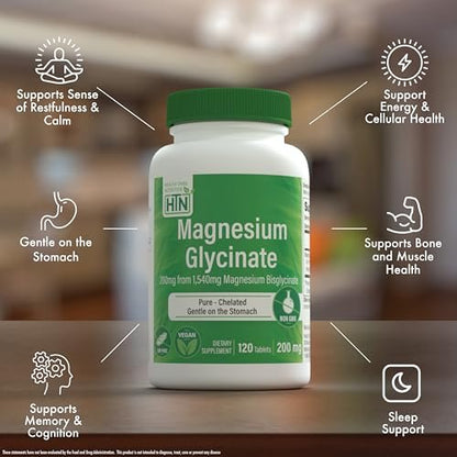 Magnesiumglycinat – Unterstützt Muskeln, Nerven, Entspannung & Schlaf | 200 mg elementares Magnesium, vollständig cheliert, magenschonend | Non-GMO 240 Tabletten | von Health Thru Nutrition