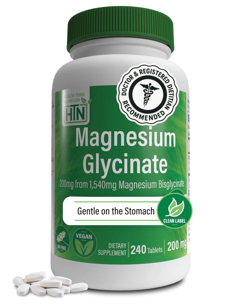 Magnesiumglycinat – Unterstützt Muskeln, Nerven, Entspannung & Schlaf | 200 mg elementares Magnesium, vollständig cheliert, magenschonend | Non-GMO 240 Tabletten | von Health Thru Nutrition