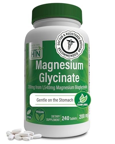 Magnesiumglycinat – Unterstützt Muskeln, Nerven, Entspannung & Schlaf | 200 mg elementares Magnesium, vollständig cheliert, magenschonend | Non-GMO 240 Tabletten | von Health Thru Nutrition