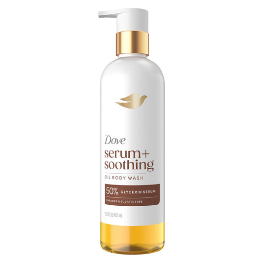Dove Serum+ Duschöl Körperreiniger mit Glycerin Serum, Mandelöl & Sandelholz, beruhigender feuchtigkeitsspendender Reiniger, 450 ml