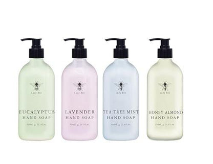 Home & Body Company Lady Bee Handseife Set, 4er-Pack mit Eukalyptus, Lavendel, Teebaum Minze, Honig Mandel Düften, 21,5 fl oz pro Flasche mit Pumpspender