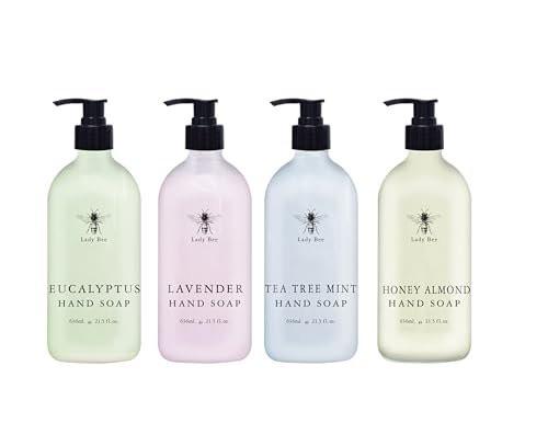 Home & Body Company Lady Bee Handseife Set, 4er-Pack mit Eukalyptus, Lavendel, Teebaum Minze, Honig Mandel Düften, 21,5 fl oz pro Flasche mit Pumpspender
