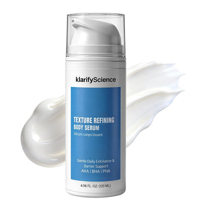 klarifyScience Texture Refining Body Serum gegen Keratosis Pilaris, eingewachsene Haare & Körperunreinheiten – Fortschrittliche Triple-Action-Formel mit Glykolsäure und Squalan, AHA/BHA/PHA, 120 ml