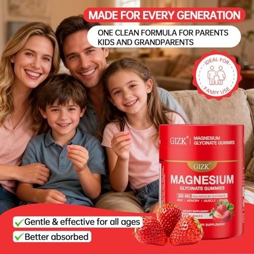 SAYIDON Magnesium Glycinat Gummies 500mg – Zuckerfreie Magnesium Gummis mit L-Theanin – Für Schlaf, Ruhe & Stressabbau bei Erwachsenen & Kindern ab 4 Jahren – Vegan, ohne Melatonin – Erdbeergeschmack, 60 Stück