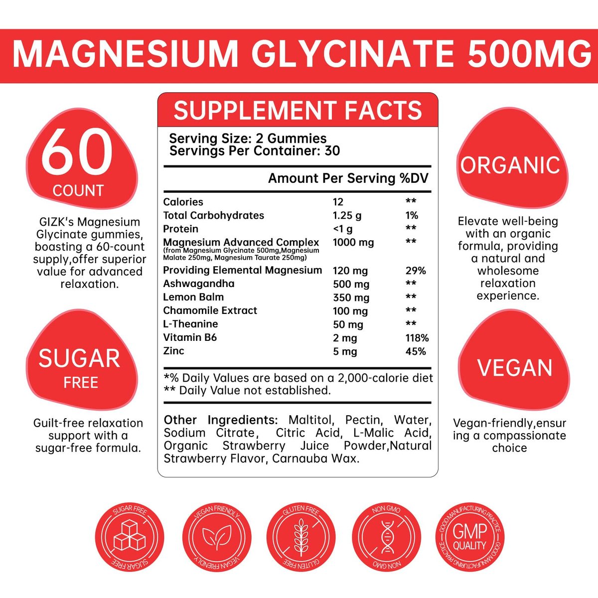 SAYIDON Magnesium Glycinat Gummies 500mg – Zuckerfreie Magnesium Gummis mit L-Theanin – Für Schlaf, Ruhe & Stressabbau bei Erwachsenen & Kindern ab 4 Jahren – Vegan, ohne Melatonin – Erdbeergeschmack, 60 Stück