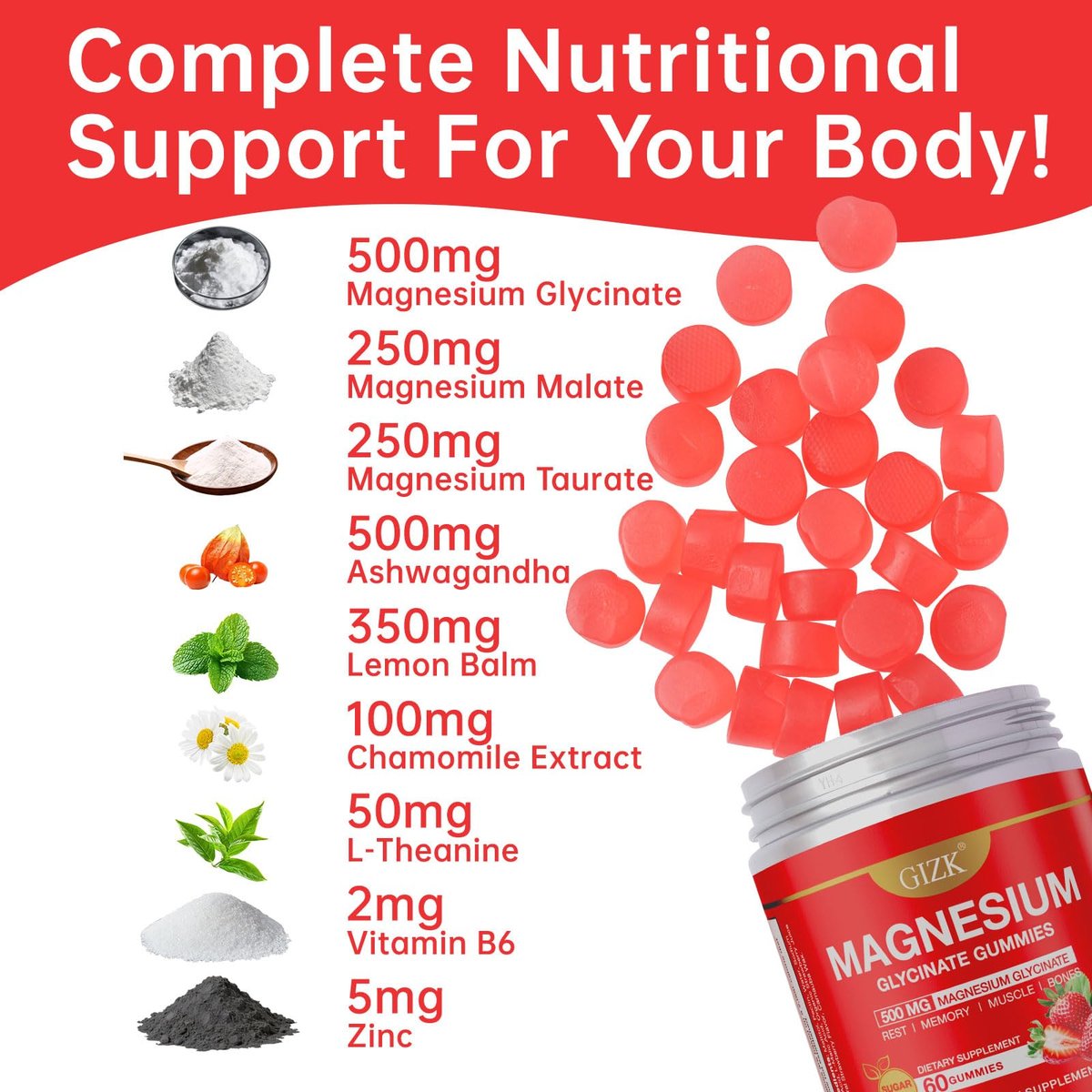 SAYIDON Magnesium Glycinat Gummies 500mg – Zuckerfreie Magnesium Gummis mit L-Theanin – Für Schlaf, Ruhe & Stressabbau bei Erwachsenen & Kindern ab 4 Jahren – Vegan, ohne Melatonin – Erdbeergeschmack, 60 Stück
