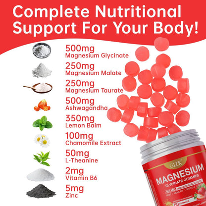 SAYIDON Magnesium Glycinat Gummies 500mg – Zuckerfreie Magnesium Gummis mit L-Theanin – Für Schlaf, Ruhe & Stressabbau bei Erwachsenen & Kindern ab 4 Jahren – Vegan, ohne Melatonin – Erdbeergeschmack, 60 Stück