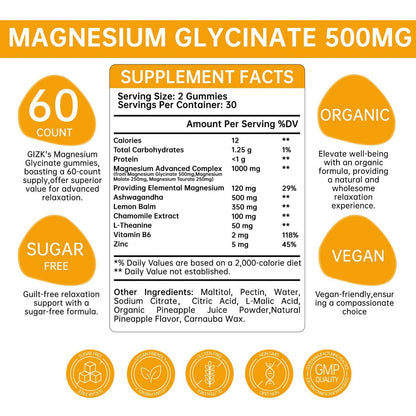 SAYIDON Magnesium Glycinate Gummies 500mg – Zuckerfreie Magnesium Gummibärchen für Schlaf, Stress, Muskeln & Nerven – für Erwachsene & Kinder ab 4 Jahren, vegan, ohne Melatonin (Ananasgeschmack, 60 Stück)
