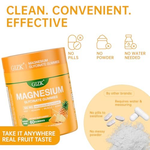 SAYIDON Magnesium Glycinate Gummies 500mg – Zuckerfreie Magnesium Gummibärchen für Schlaf, Stress, Muskeln & Nerven – für Erwachsene & Kinder ab 4 Jahren, vegan, ohne Melatonin (Ananasgeschmack, 60 Stück)