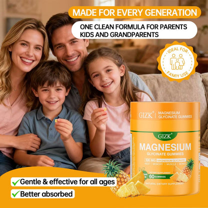 SAYIDON Magnesium Glycinate Gummies 500mg – Zuckerfreie Magnesium Gummibärchen für Schlaf, Stress, Muskeln & Nerven – für Erwachsene & Kinder ab 4 Jahren, vegan, ohne Melatonin (Ananasgeschmack, 60 Stück)
