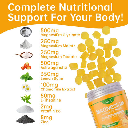 SAYIDON Magnesium Glycinate Gummies 500mg – Zuckerfreie Magnesium Gummibärchen für Schlaf, Stress, Muskeln & Nerven – für Erwachsene & Kinder ab 4 Jahren, vegan, ohne Melatonin (Ananasgeschmack, 60 Stück)