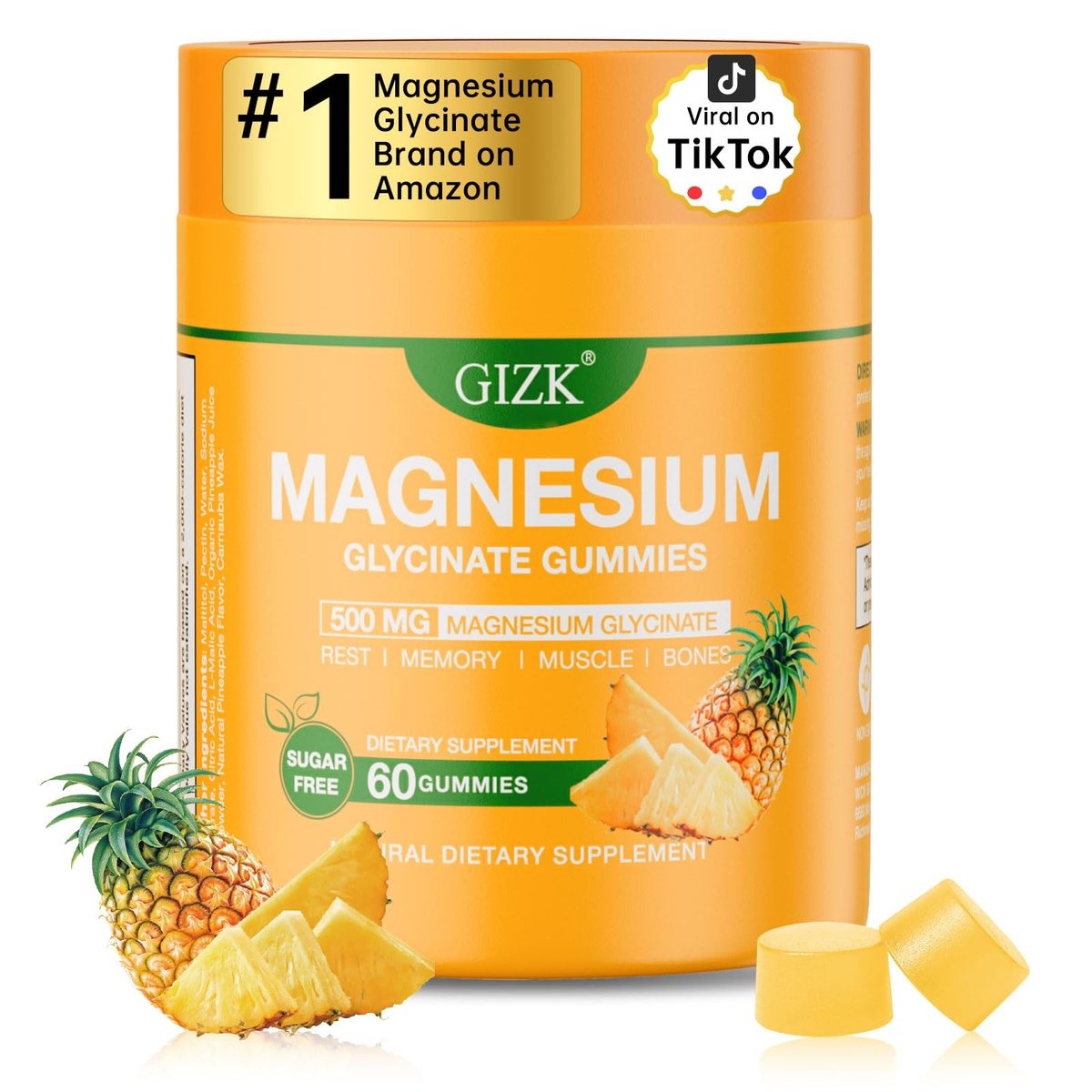 SAYIDON Magnesium Glycinate Gummies 500mg – Zuckerfreie Magnesium Gummibärchen für Schlaf, Stress, Muskeln & Nerven – für Erwachsene & Kinder ab 4 Jahren, vegan, ohne Melatonin (Ananasgeschmack, 60 Stück)