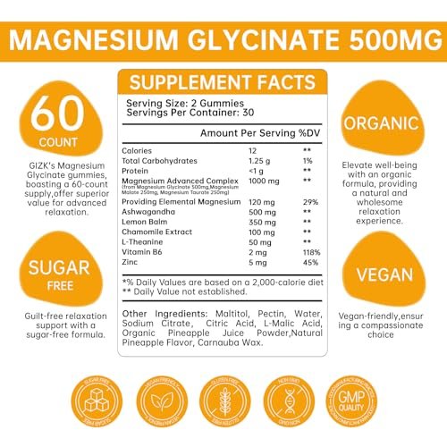 SAYIDON Magnesium Glycinate Gummies 500mg – Zuckerfreie Magnesium Gummibärchen für Schlaf, Stress, Muskeln & Nerven – für Erwachsene & Kinder ab 4 Jahren, vegan, ohne Melatonin (Ananasgeschmack, 60 Stück)