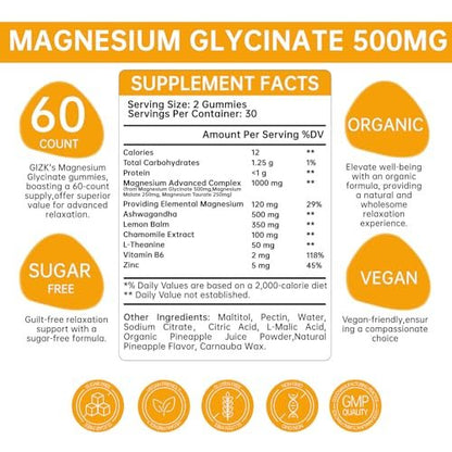 SAYIDON Magnesium Glycinate Gummies 500mg – Zuckerfreie Magnesium Gummibärchen für Schlaf, Stress, Muskeln & Nerven – für Erwachsene & Kinder ab 4 Jahren, vegan, ohne Melatonin (Ananasgeschmack, 60 Stück)