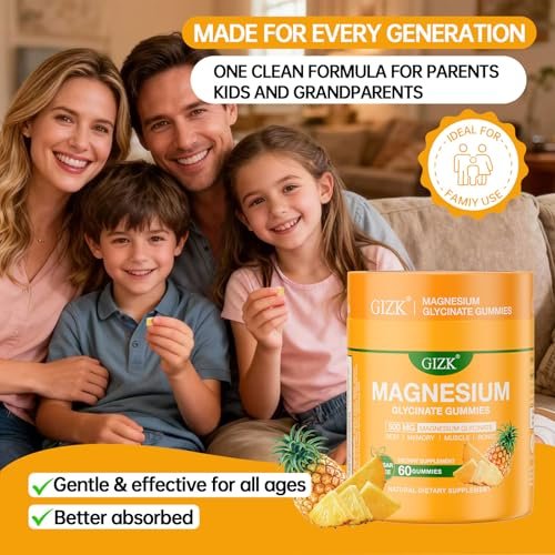 SAYIDON Magnesium Glycinate Gummies 500mg – Zuckerfreie Magnesium Gummibärchen für Schlaf, Stress, Muskeln & Nerven – für Erwachsene & Kinder ab 4 Jahren, vegan, ohne Melatonin (Ananasgeschmack, 60 Stück)