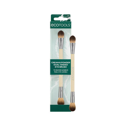 EcoTools Cream & Powder Dual-Ended Eye Pinsel – Flacher & Flauschiger Lidschattenpinsel für Auftragen, Verblenden & Komplette Augen-Looks – Nachhaltiger Make-up-Pinsel, Vegan & Tierversuchsfrei, 1 Stück