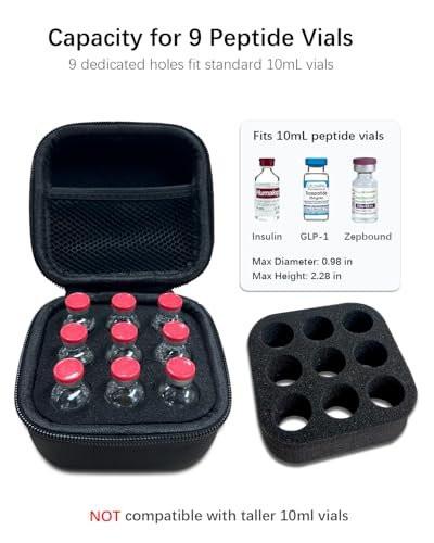 Cruxer Insulin Vial Halter für den Kühlschrank, Peptid-Fläschchenschutzhülle, passend für Standard 10 ml U-100 Medikamentenfläschchen, Insulin & GLP-1 Organizer, 9 Fächer, Schwarz (ohne Kühlakku)