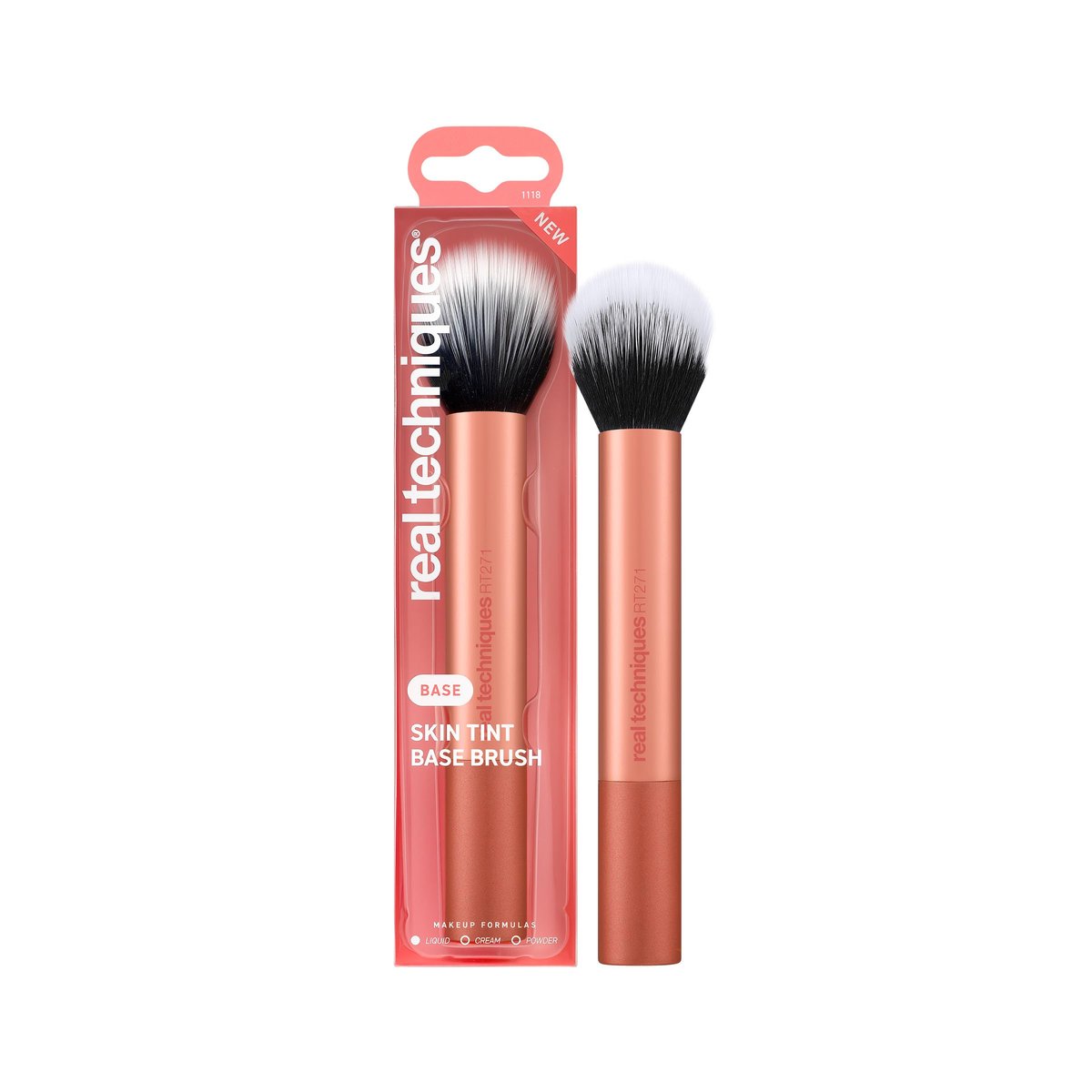 Real Techniques Skin Tint Base Pinsel – Flüssig-Foundation-Pinsel für Skin Tint & getönte Feuchtigkeitscreme, streifenfreies Verblenden, ultraweiche Borsten, tierversuchsfrei, 1 Stück
