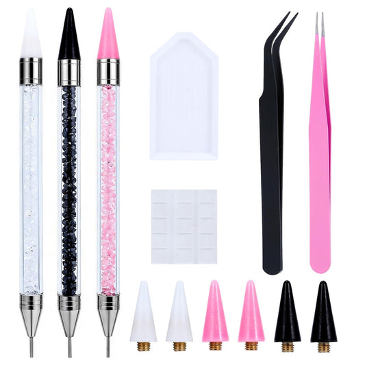 14-teiliges Strass-Set mit Pick-Werkzeug, Nagelkunst-Design, Bedazzling-Punktierwerkzeug, Strass-Applikator, Diamant-Juwel-Gem-Picker mit Wachsstift und 2 Nagelpinzetten