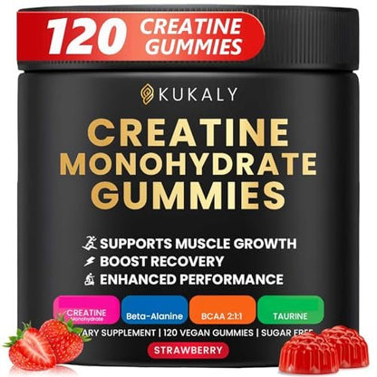 ZyterX Creatin-Monohydrat-Gummis für Männer & Frauen – Zuckerfrei mit L-Taurin, BCAA 2:1, B12 & B6 für Kraft, Fokus & Ausdauer – Vegan, Nicht-GVO, Erdbeer, 120 Stück