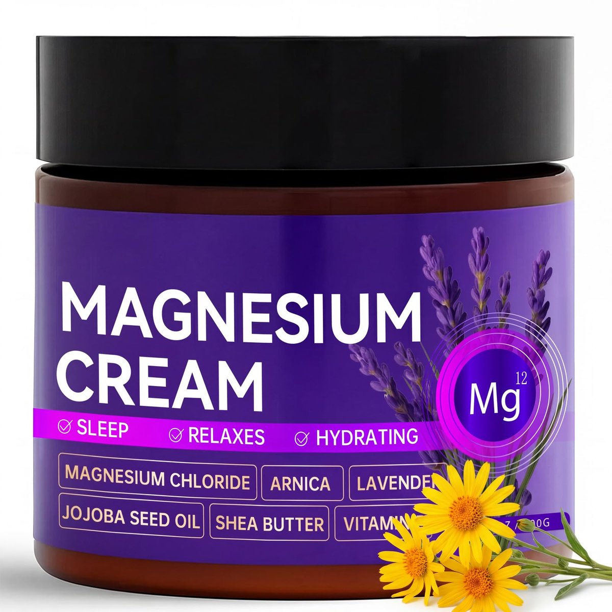 Magnesium Creme für Schlaf & Muskelentspannung, Nachtcreme mit Arnika & Lavendel für Füße, Beine & Knie, natürliche Inhaltsstoffe, tiefenwirksame Feuchtigkeitspflege für Frauen & Männer, 100 ml