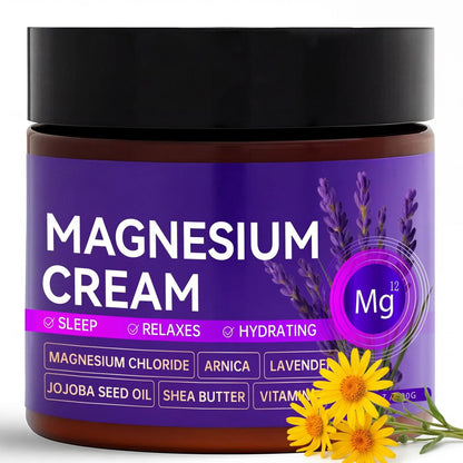 Magnesium Creme für Schlaf & Muskelentspannung, Nachtcreme mit Arnika & Lavendel für Füße, Beine & Knie, natürliche Inhaltsstoffe, tiefenwirksame Feuchtigkeitspflege für Frauen & Männer, 100 ml