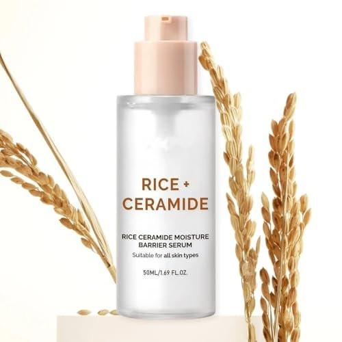 XJBD Reis-Ceramid Feuchtigkeitspflege-Set für strahlende Haut – Korean Glow Reise-Geschenkset mit Reiswasser – 4-Stufen-Routine: Milky Toner, Barrier Serum, Intensive Feuchtigkeitsmilch & Reinigungspulver