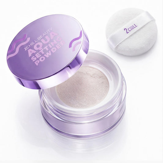 2CHILL Aqua Setting Powder – Transluzenter Fixierpuder mit 45% Wasseressenz, mattiert & hydratisiert, ölkontrollierend, wasserfest, 0,35 Unzen